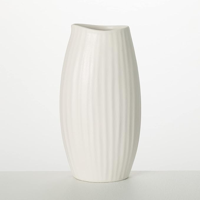 Sullivans Ceramic Textured White Vase, 9" Tall Flower Vase for Modern Home Décor, Minimalist Decoration for Shelf and Table, and Centerpiece, Living Room, Bedroom, Kitchen, and Office Décor (CM3115)
