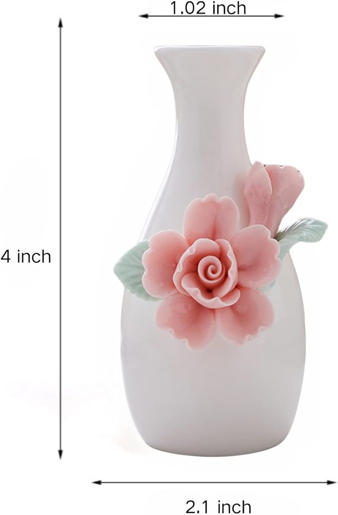 Handmade Ceramic Small vase Creative mini vase Home Decoration Ornament with 3D Floral Design (3D Flowers-peony1PCS)
