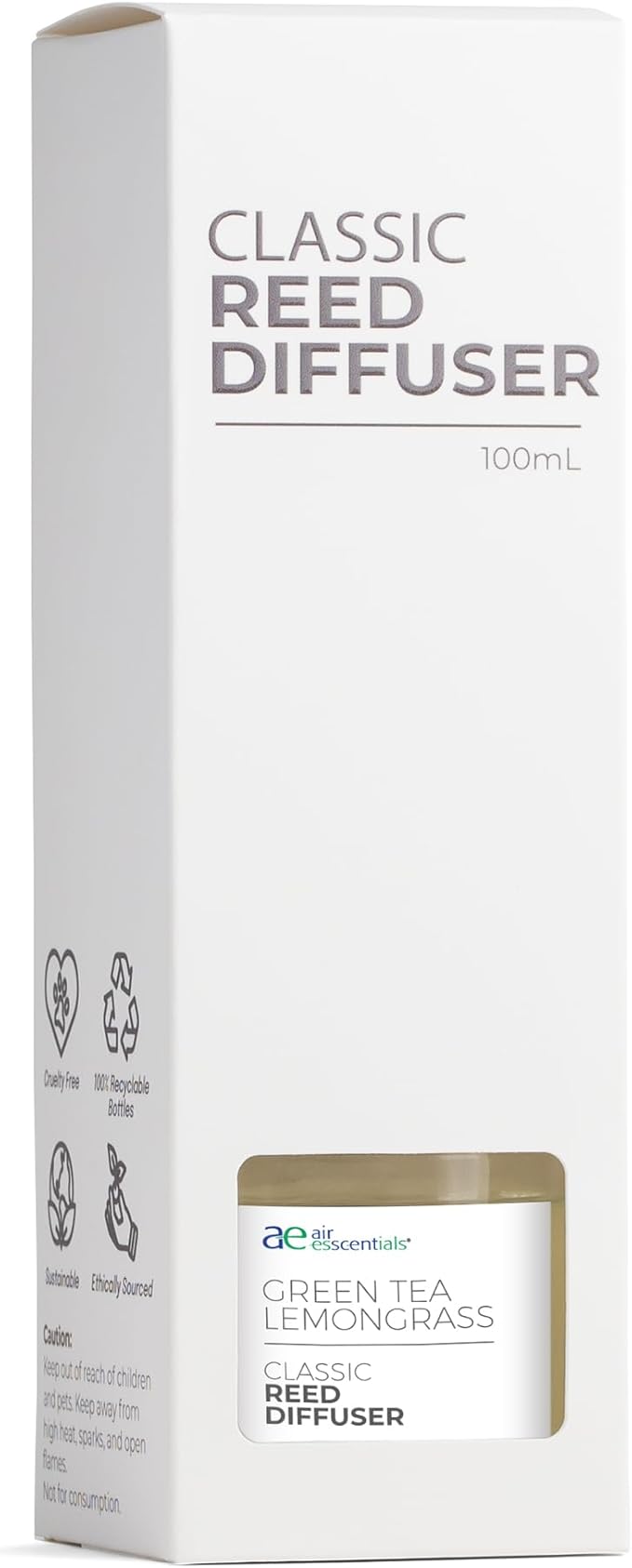 Classic Green Tea Lemongrass Reed Diffuser Set - Decorative Fragrance Diffuser & Oil for Bathroom & Home | Long-Lasting Aroma | Natural Scent Sticks | Essential Oils, Botanicals| 100mL