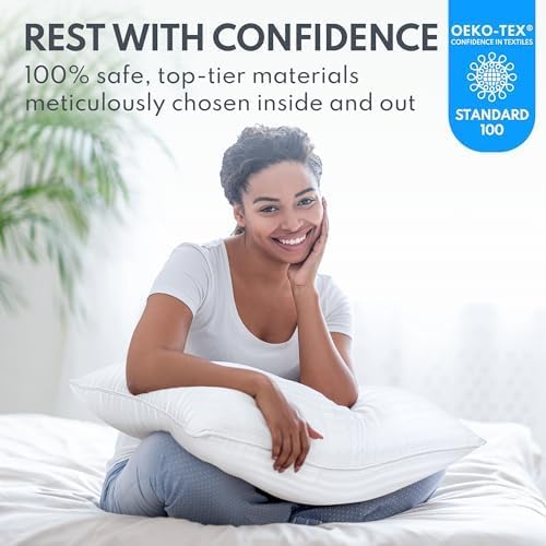 Standard Size Bed Pillows Set of 2 - Premium Down Alternative Cooling Pillows for Side, Back, and Stomach Sleepers Hotel Quality Fluffy Soft Microfiber Fill Breathable Skin-Friendly