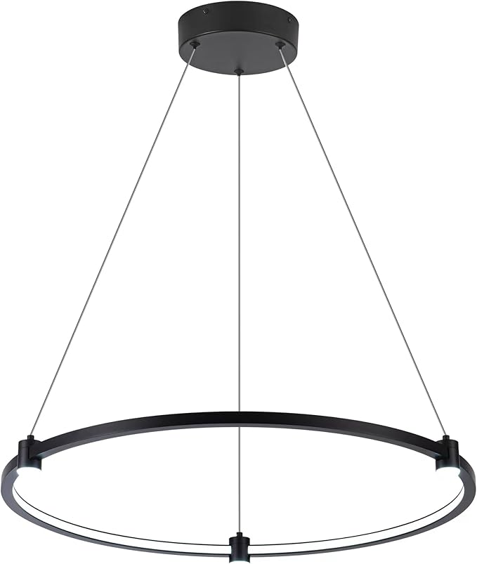 Modern Led Pendant Light Fixture Modern Led Chandelier Dimmable 23.6" Black 1 Circular Ring Hanging Pendant Lighting Fixture for Living Room Dining Room Kitchen Office Foyer 3000K 4000K 6000K