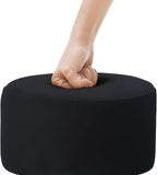 Asense Small Round Ottoman Foot Rest Stool Fabric Padded Seat Footstool Ottoman with Anti-Slip Wooden Legs (Black,Fabric)