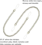 BEL AVENIR Curtain Rope Tiebacks, Drapery Rope Holdbacks with 4 Metal Screw Hooks (Cream, 4pack)