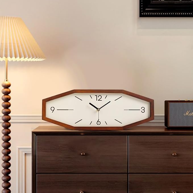 Wooden Retro Wall Clocks, 18 Inches Square Clocks Rectangular Wall Clock Battery Operated Silent Non-Ticking, for Kitchen Living Room Office Home Desk Bedroom (Brown)