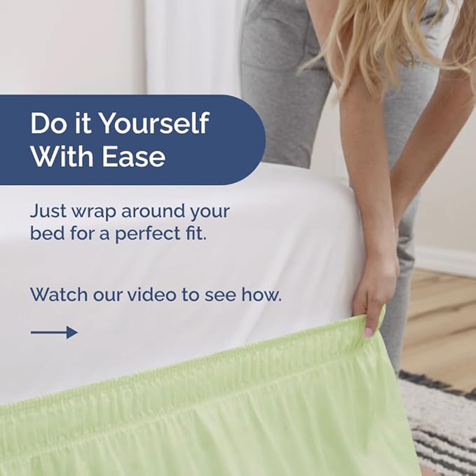 Wrap Around Dust Ruffle Bed Skirt - Light Sage - for King Size Beds w/ 12 Inch Drop - Easy Fit Elastic Strap - Adjustable Pleated Bedskirt w/Brushed Fabric - Wrinkle Free, Women, Men, Kids & Teens