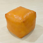 PF12 Square Goat Leather Handmade Eco-Friendly Mustard Pouf - 18" x 18" x 18", Plain Solid, Recycled Foam with Fibre Fill Stuffed