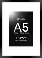Homeforia A5 Picture Frame Black, High End Metal 5.8x8.3 Frames Matted to 4.1x5.8 Print, A5 Photo Frame with Mat A6, 5.8 x 8.3 Poster Frame, 8.3x5.8 Display Frames, Tempered Glass, Wall Kit, Set of 1
