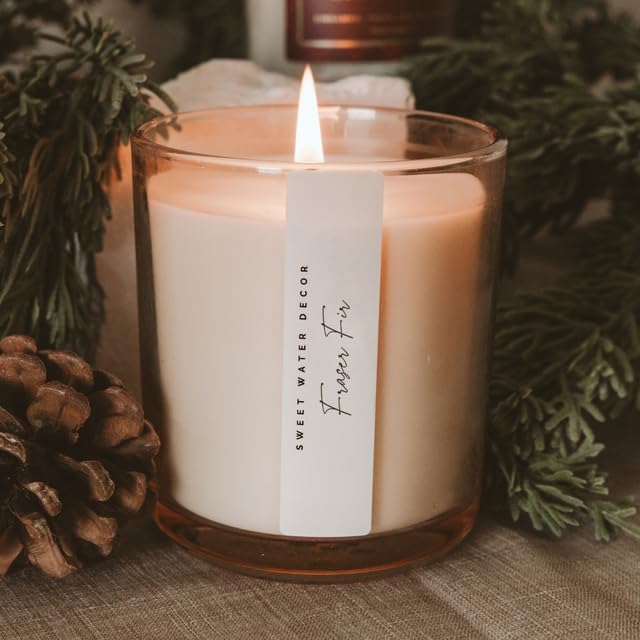 Sweet Water Decor Fraser Fir Candle - Evergreen, Fir, Cedar, and Cypress Winter Holiday Scented Soy Christmas Candles for Home - 12oz Sandstone Jar, 50+ Hour Burn Time, Made in The USA