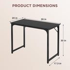 PayLessHere | 39 Inch Computer Desk | Black | Office Desk with Metal Frame, Adjustable Feet | Water-Resistant, Scratchproof Surface | Sturdy Writing Table for Home Office or Study | Pack of 1