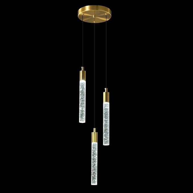 Modern Light Fixture Kitchen Island Pendant Light Dimmable LED Gold Pendant Lights Mini Crystal Pendant Lighting for Bedroom Dining Room Living Room（3-Light ）