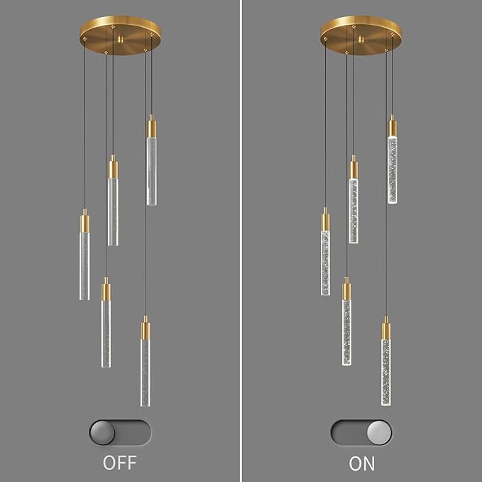 Modern Light Fixture Kitchen Island Pendant Light Dimmable LED Gold Pendant Lights Mini Crystal Pendant Lighting for Bedroom Dining Room Living Room（5-Light ）