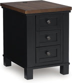 Signature Design by Ashley Wildenauer Farmhouse 3-Drawer Chairside End Table with USB Ports, Light Brown & Black