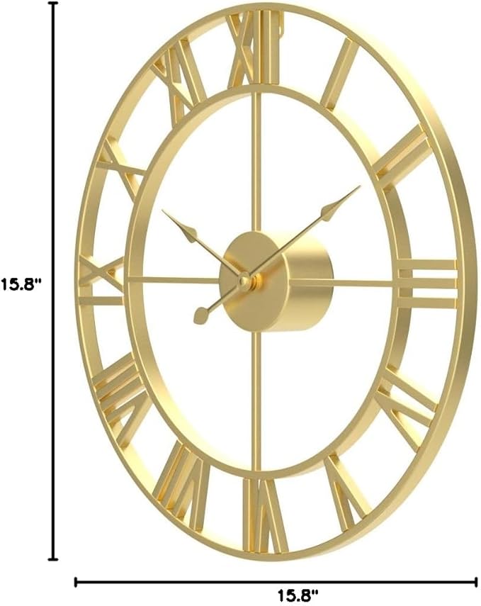 1st owned Large Wall Clock Silent Non-Ticking Roman Numerals Vintage Battery Operated (24 inch,18inch,16inch) Farmhouse Wall Clock for Living Room, Bedroom, Kitchen, Cafe Decor-Gold 40CM