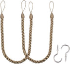 BEL AVENIR Curtain Handmade Tiebacks Ropes, Holdbacks with 2 Metal Screw Hooks - Flaxen 2 Pack