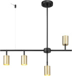Globe Electric 64000049 4-Light Adjustable Height Geometrical Track Lighting, Matte Black, Matte Brass Accents, Ceiling Light, Pivot Shades, Track Ceiling Light, 4 Bulb Kitchen Light, GU10 Socket