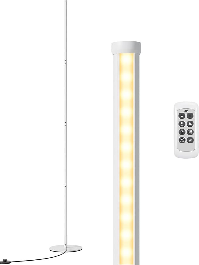 EDISHINE Corner LED Floor Lamp, 57.5" Dimmable Corner Light with Remote, 3 Color Temperature 3000K-4500K-6000K, Minimalist Floor Lamp for Bedroom, Living Room, Office, White