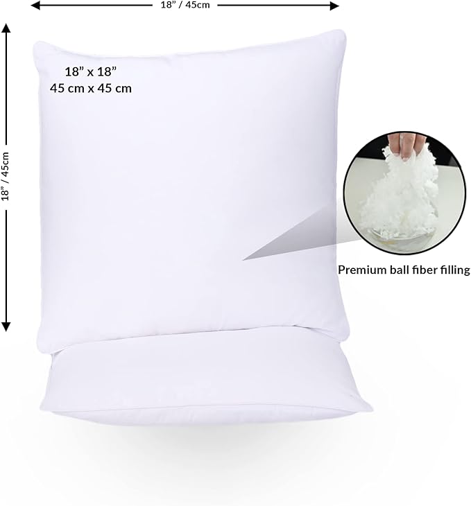 GOLD TEXTILES White Throw Pillows Insert (Pack of 4) - 18 x 18 Inches Polyester Sham Stuffer Throw Pillow - Lightweight Square Indoor Decorative Pillows - Bed and Cushion Couch Pillows