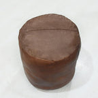 Round Shaped Goat Leather Handmade Eco-Friendly Brown Pouf - 16"x16"x16", Plain Solid, Recycled Foam With Fibre Fill Stuffed, Leather Seating PF12