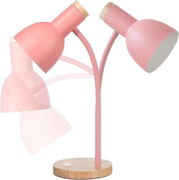 Table Lamp,Wooden Adjustable Desk Lamp,Dorm Lamp&Bedside Lamp for Living Room, Bedroom, Kids Room (Pink)