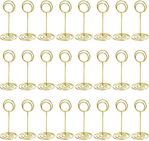 TecUnite 24 Pieces 3.35 Inch Table Number Holder Place Card Photo Holder Picture Name Menu Clips Memo Cards Stand for Wedding Reception Anniversary Birthday Party Centerpieces (Gold)