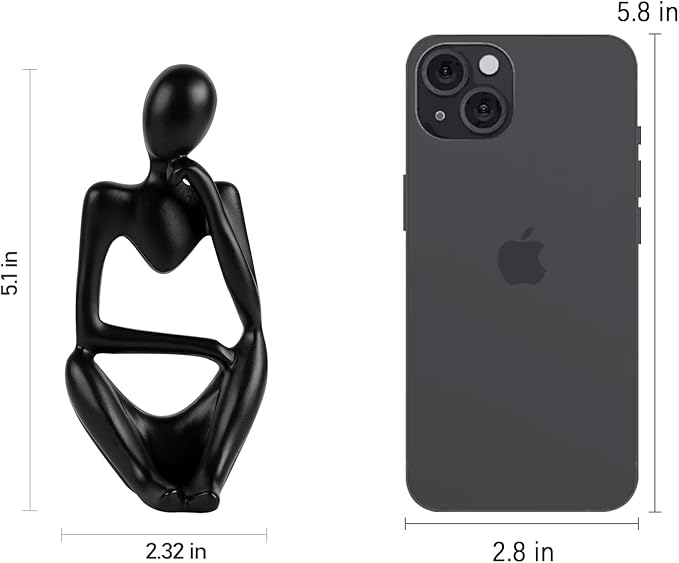 Sandstone Resin Thinker Style Abstract Sculpture Statue Collectible Figurines Home Office Bookshelf Desktop Decor (Small Black, Right)