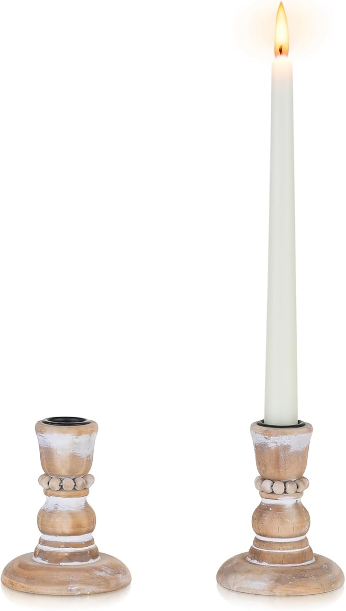 Wooden Taper Candle Holders: Rustic Wood Candlestick Holders Farmhouse Fall Decor for Living Room Dinning Table Centerpiece Christmas Set of 2