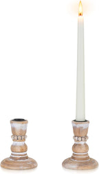 Wooden Taper Candle Holders: Rustic Wood Candlestick Holders Farmhouse Fall Decor for Living Room Dinning Table Centerpiece Christmas Set of 2