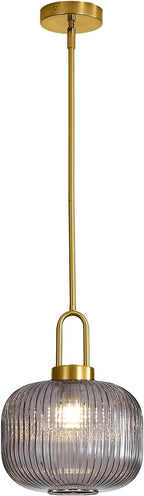 Modern Smoky Gray Glass Pendant Light Fixtures, Mid Century Pendant Lights for Kitchen Island, 9.8" Gold Adjustable Height Ceiling Hanging Light Fixtures for Dining Room Entryway Foyer Hallway
