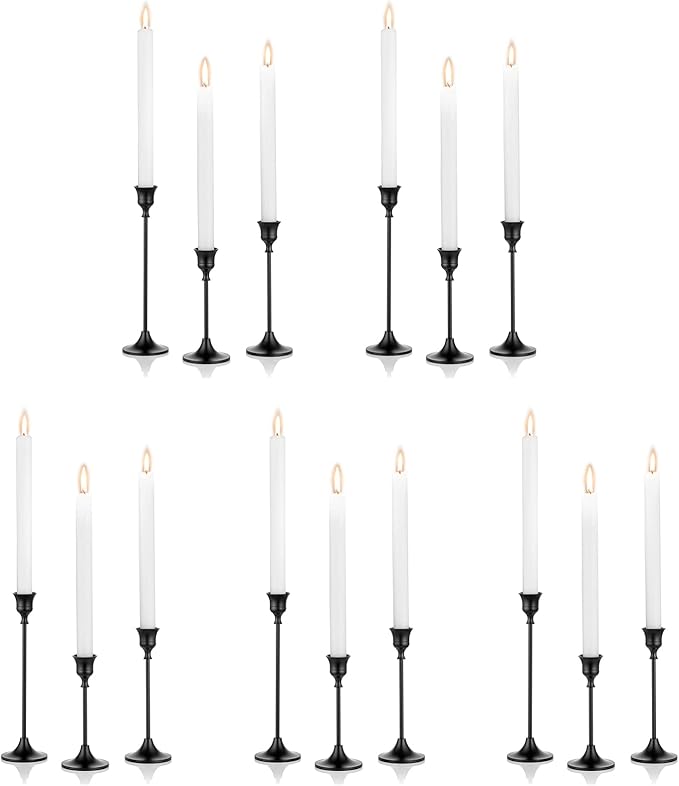Nuptio Black Candle Holder Candlestick Holders 15 Pcs Candle Sticks Holder Metal Tapered Candle Holder, Taper Candle Holders for Wedding Christmas Party Celebration Mantel Dinner Home Decoration