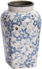 Blue and White Floral 10inch Ceramic Flower Vase, Traditional Chinese Style, Decorative Porcelain Container