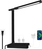 Desk Lamp with 4-Port Charging Station (2 AC Outlets, USB-C, USB-A), 5 Color Modes & Adjustable Brightness, Flexible Gooseneck Arm, Eye-Protecting LED Light Source, Ideal for Home Offices & Bedrooms