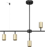 Globe Electric 64000049 4-Light Adjustable Height Geometrical Track Lighting, Matte Black, Matte Brass Accents, Ceiling Light, Pivot Shades, Track Ceiling Light, 4 Bulb Kitchen Light, GU10 Socket