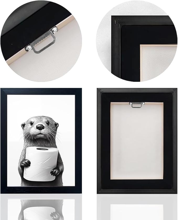 Funny Bathroom Wall Decor Framed Black and White Bathroom Wall Art Toilet Paper in Little Funny Raccoon's Hand Animal Canvas Print Painting Artworks