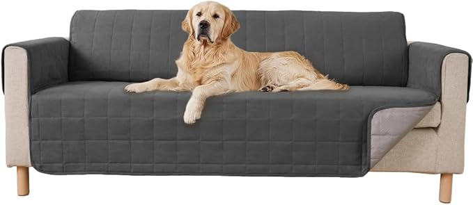 GORILLA GRIP Patented Waterproof Slip-Resistant 70” Sofa Protector Cover, for Leather or Fabric Couch Cushion, Large Microsuede Furniture Covers Dogs Pets Machine Washable Slipcover, Charcoal