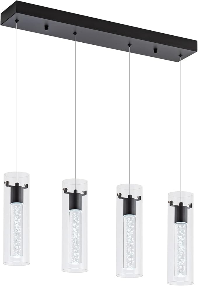 Pendant Light fixtures, Integrated 4-Light Pendant Lighting Black Finish, Dimmable Pendant Lights Kitchen Restaurant, Dining Room