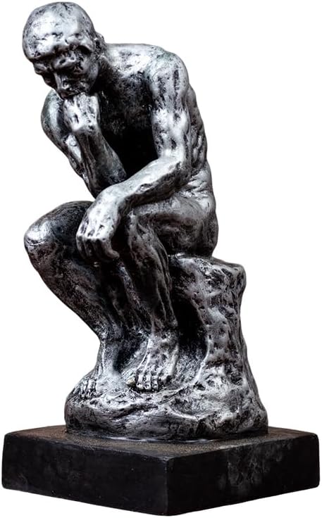 Thinking Man Statue, 9.5'' Famous Bronze Sculpture by Rodin, Nude Art Craft for Home Decor or Gift