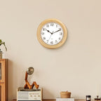 Wooden Analog Wall Clock, 11 inches Round Wall Clocks Battery Operated Silent Non-Ticking, Large Roman Numerals, Traditional Design for Kitchen Living Room Classroom Gym, Natural Grain