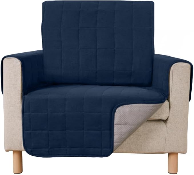 GORILLA GRIP Patented Waterproof Slip-Resistant 23" Chair Protector Cover, for Leather or Fabric Couch Cushion, Large Microsuede Furniture Covers Dogs Pets Machine Washable Slipcover, Navy