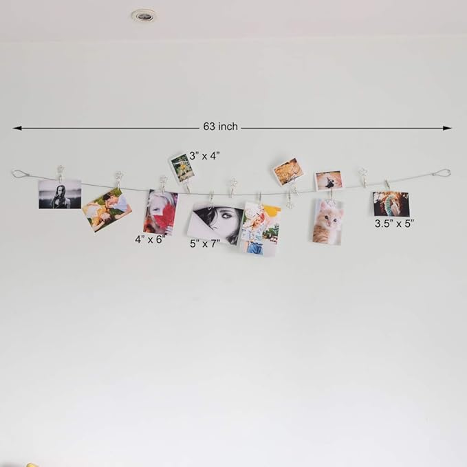 TFu Wall Hanging Photo Display, DIY Picture Photo Frame String with 12 Clips for Hanging Photos Notes and Artworks (Moon & Star)