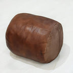 Round Shaped Goat Leather Handmade Eco-Friendly Brown Pouf - 16"x16"x16", Plain Solid, Recycled Foam With Fibre Fill Stuffed, Leather Seating PF12