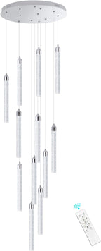 12-Lights Chandelier LED Dimmable Chandeliers for Entryway Flush Mount Ceiling Pendant Light Fixture Crystal Chandeliers for Living Room Chrome Finished Lighting Modern High Ceiling Chandelier