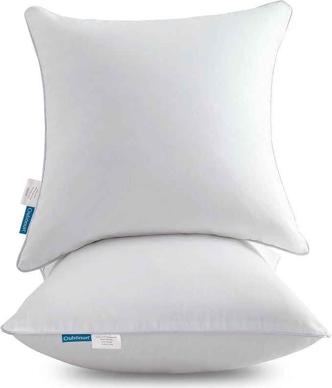 Oubonun 18"x18" Pillow Inserts (Set of 2) - Throw Pillow Inserts with 100% Cotton Cover - 18 Inch Square Interior Sofa Pillow Inserts - Decorative Pillow Insert Pair - White Couch Pillow