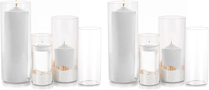 Cylinder Vase Bulk Clear Esmiome - 2 Sets (8Pcs) Cylinder Vases for Centerpieces, Glass Vases for Flowers, Hurricane Floating Candle Holder Decorative Centerpiece for Wedding, 4''+6''+8''+10''(High)