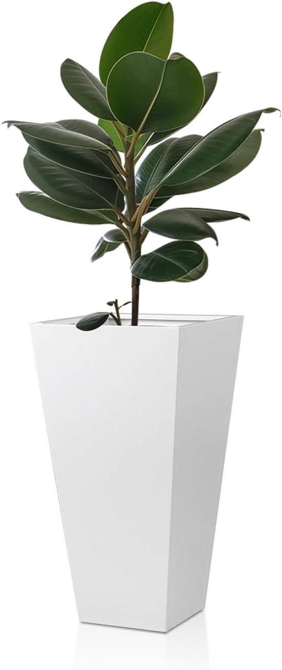 Tall Tapered Planter Taper Metal Modern Flower Plant Pot White Square Galvanized Steel Planter 26 In Indoor Outdoor for Front Porch Garden Patio Grande Plant Tree Commercial Residential Heavy Duty