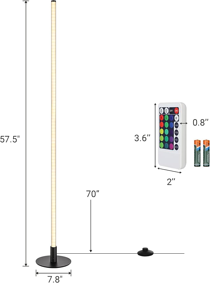 EDISHINE RGBW LED Corner Floor Lamp with Smart App & Remote Control, Dimmable Light Compatible with Alexa, Google Home, Minimalist Stick Tall Lamp for Living Room, Bedroom, (Black)