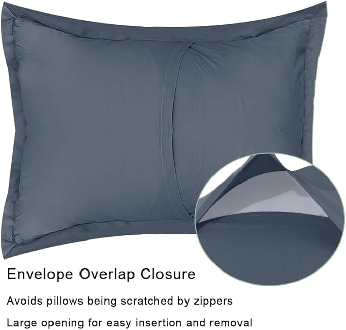Standard Pillowcase Set of 2 20X26 Pillow Covers Cotton Bed Pillow Shams Soft Decorative Pillow Cases with Envelope Closure, Blue Grey