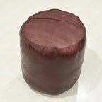 Round Shaped Goat Leather Handmade Eco-Friendly Cherry Pouf - 16" x 16" x 16", Plain Solid, Recycled Foam With Fibre Fill Stuffed, Seating PF12
