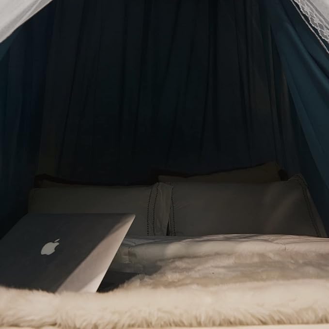 Kertnic Luxurious Bed Canopy for Girls & Adults - Double Layer Princess Canopy with Lace, Round Dome Mosquito Netting for Queen/King Bed Tent (Peacock Blue)