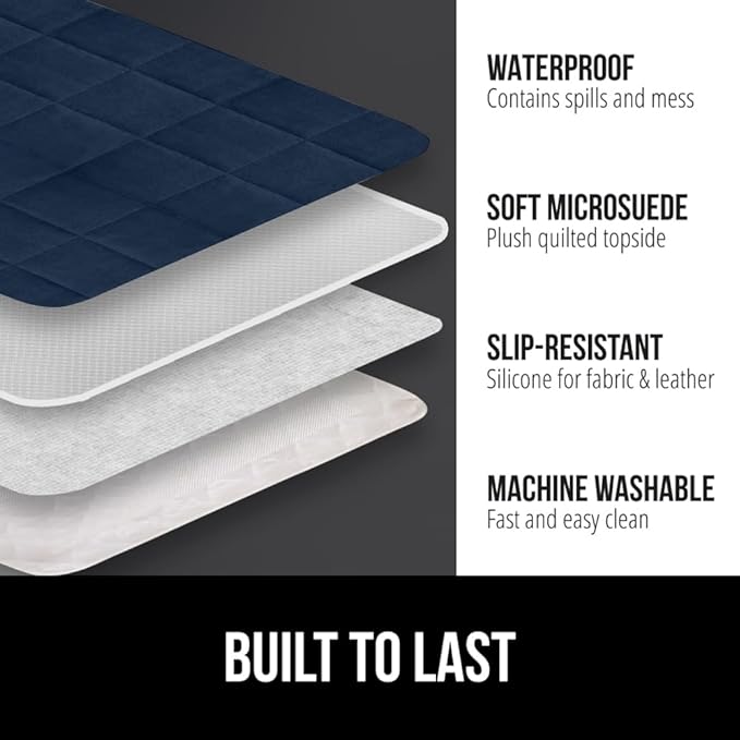 GORILLA GRIP Patented Waterproof Slip-Resistant 70” Sofa Protector Cover, for Leather or Fabric Couch Cushion, Large Microsuede Furniture Covers Dogs Pets Machine Washable Slipcover, Navy