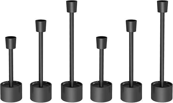 YUMORE Stainless Steel Black Candle Holders Candlestick 6 Packs Tall Taper Pillar Stable Base Stand Holders for Dining Table Wedding Centerpiece Decorations
